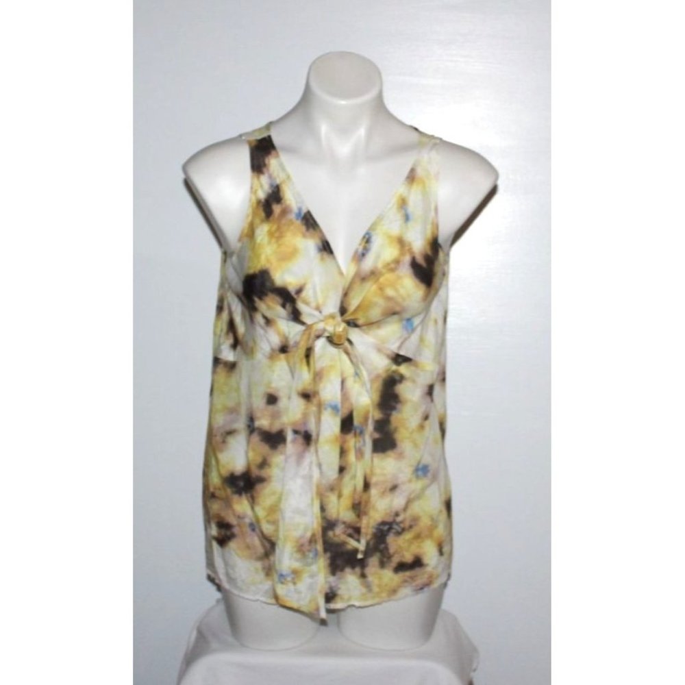 J. Crew Yellow Tie-Front Sleeveless Blouse with Black Accents